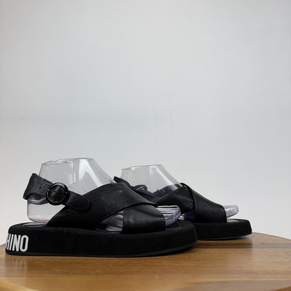 Womens Love Moschino Black Slingback Crossover Strap Platform Sandals‎ Size 37